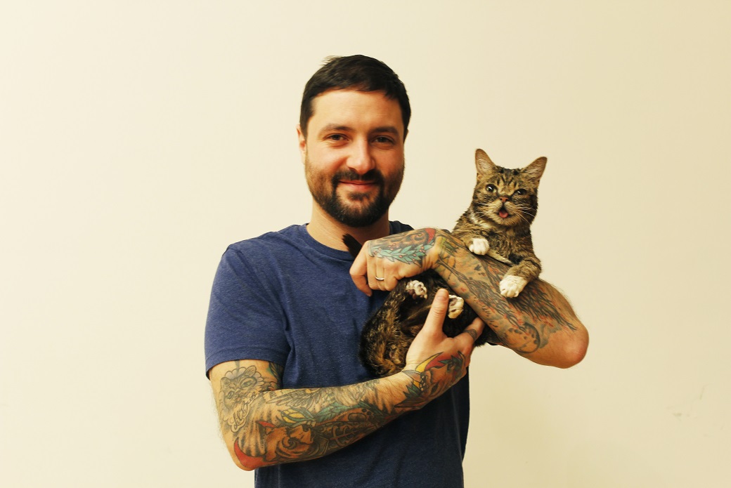 Lil BUB and her pet parent, Mike Bridavsky.