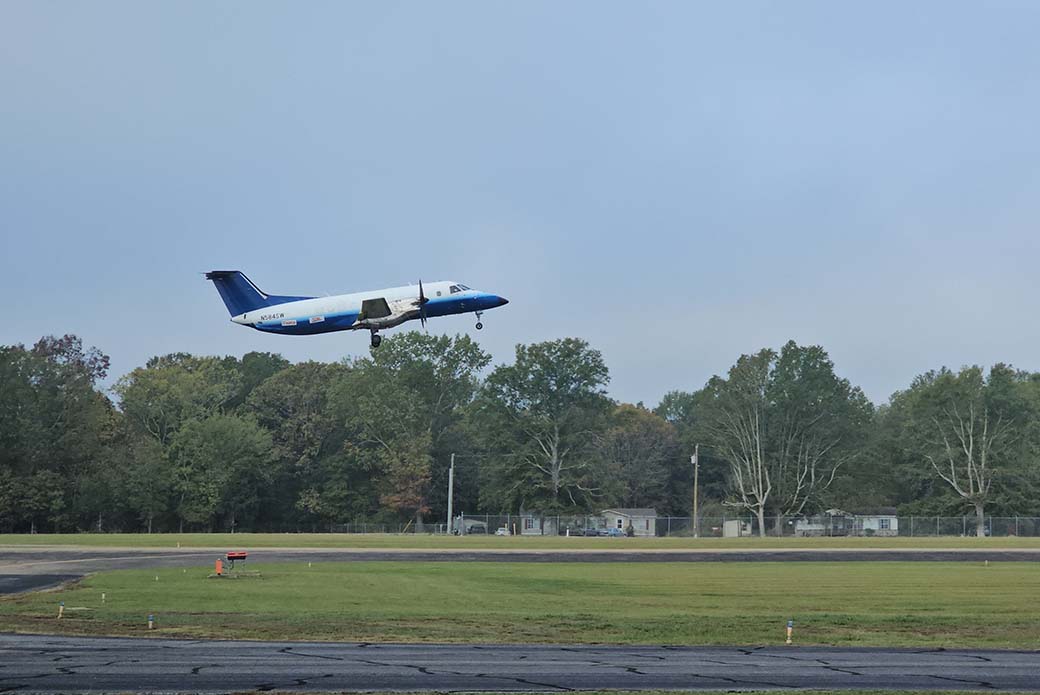 a relocation plane taking off