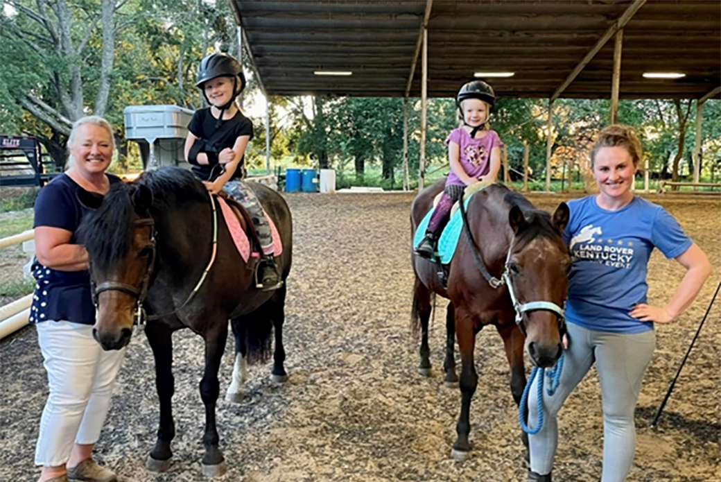 From left: Donna, Katie’s mother, with Westyn on Gramps; Brittany with Wyatt on Moonie 