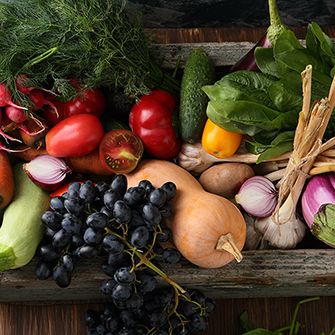 Box of vegetables and fruit