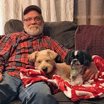 Brian and Winnie on a couch